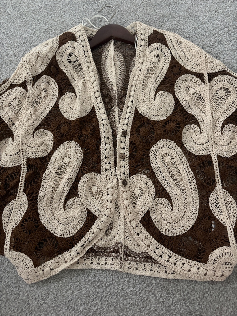 NWT Miami O Clock Hand-Crocheted Brown & Cream Women’s Cardigan Sweater